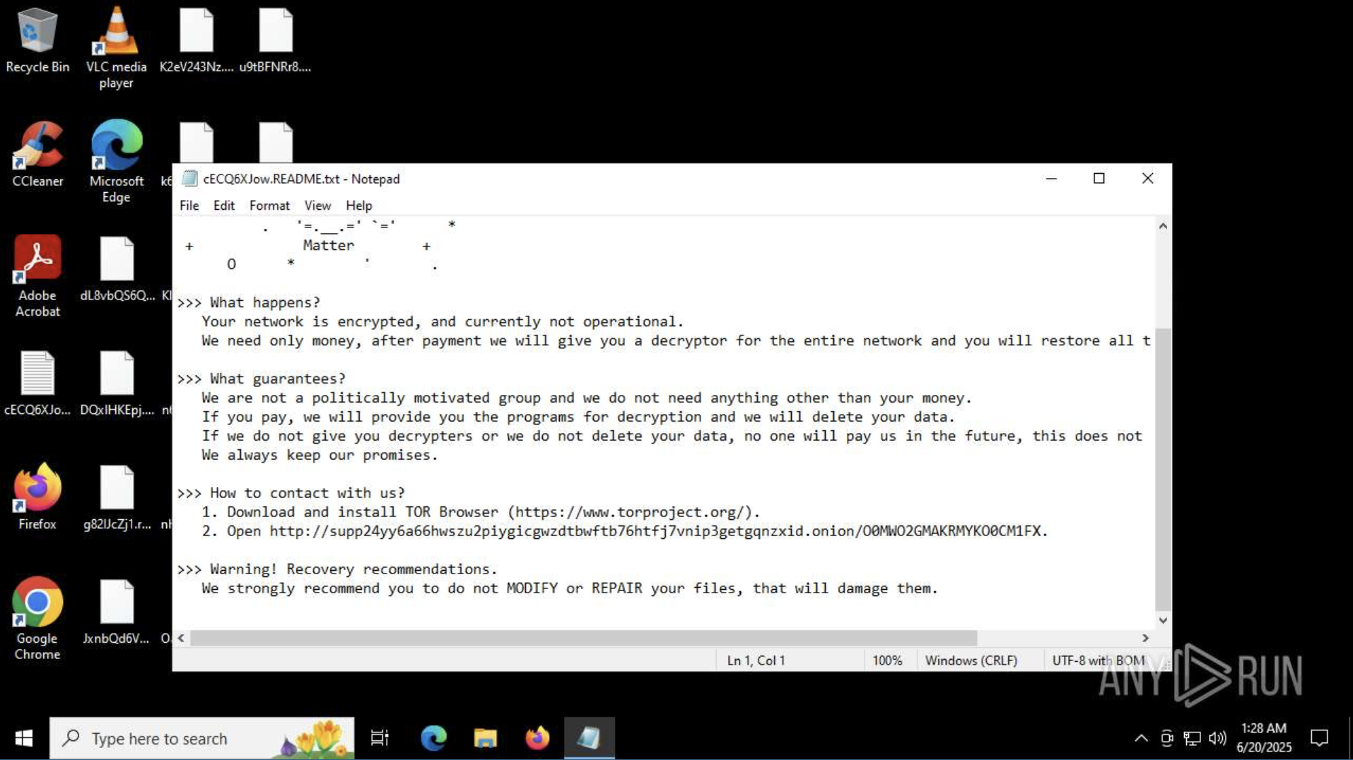BlackMatter ransom note in Sandbox
