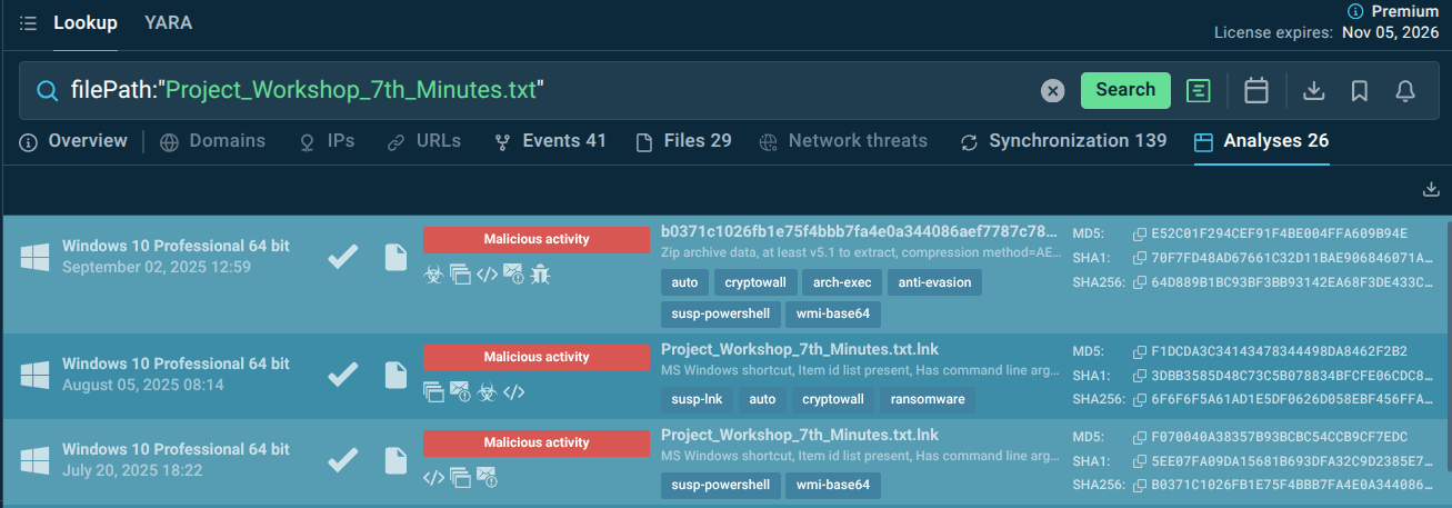 File detected as CryptoWall IOC via TI Lookup
