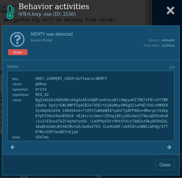 changes in registry made by nemty ransomware