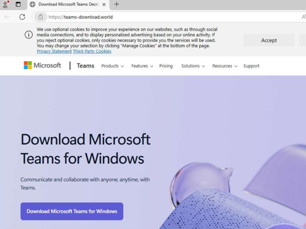 Fake Microsoft Teams page spreading Oyster Backdoor