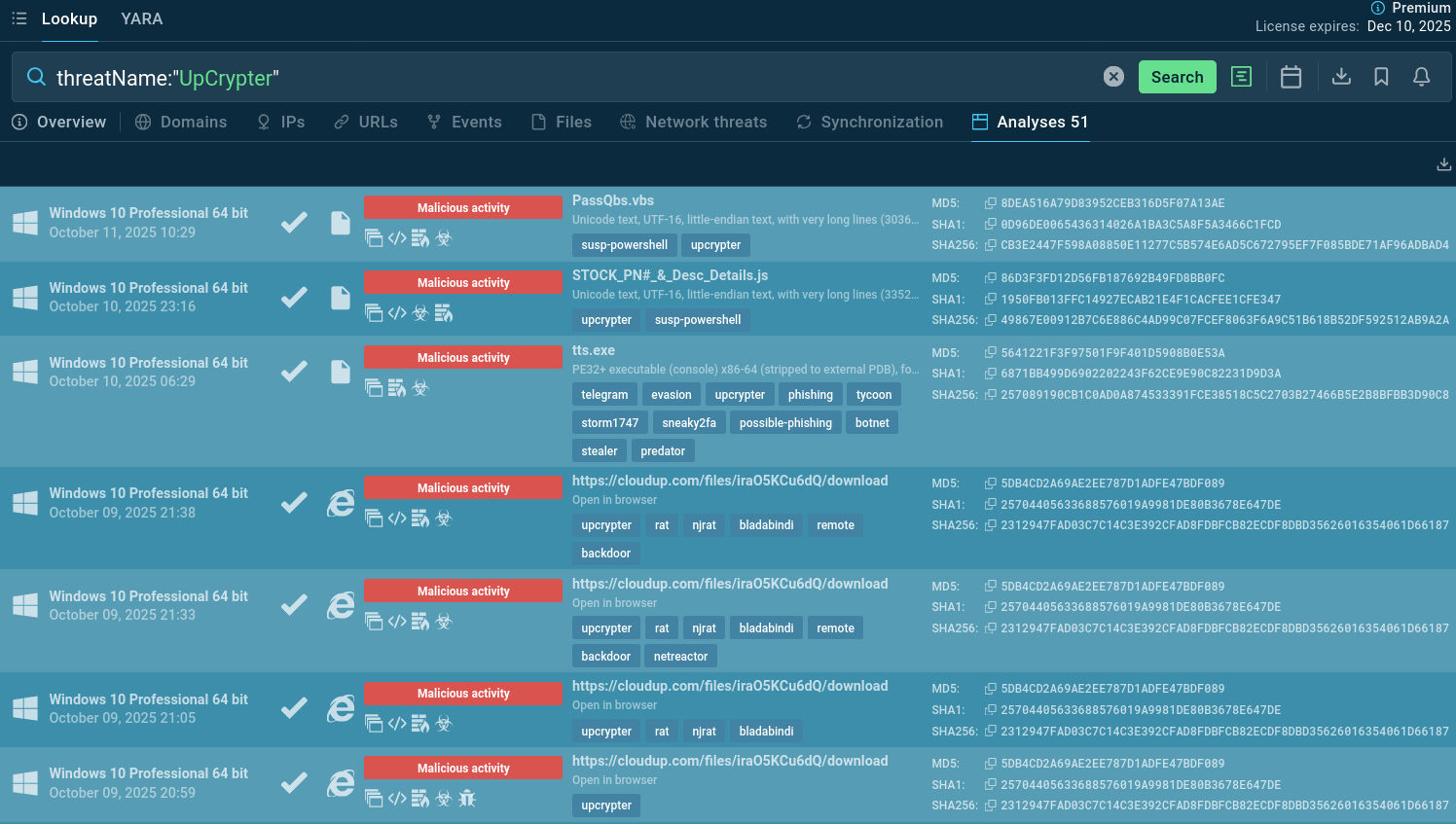 UpCrypter Sandbox analyses found via TI Lookup
